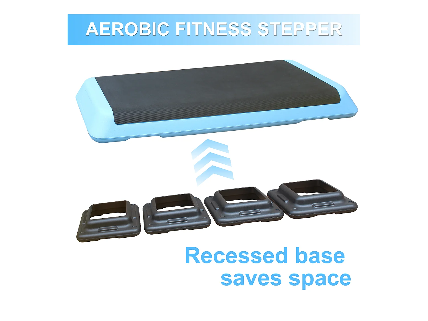 Plateforme d'aérobic réglable, surface antidérapante, plastique ABS, bleu, avec 4 rehausseurs (109x41x11 cm)