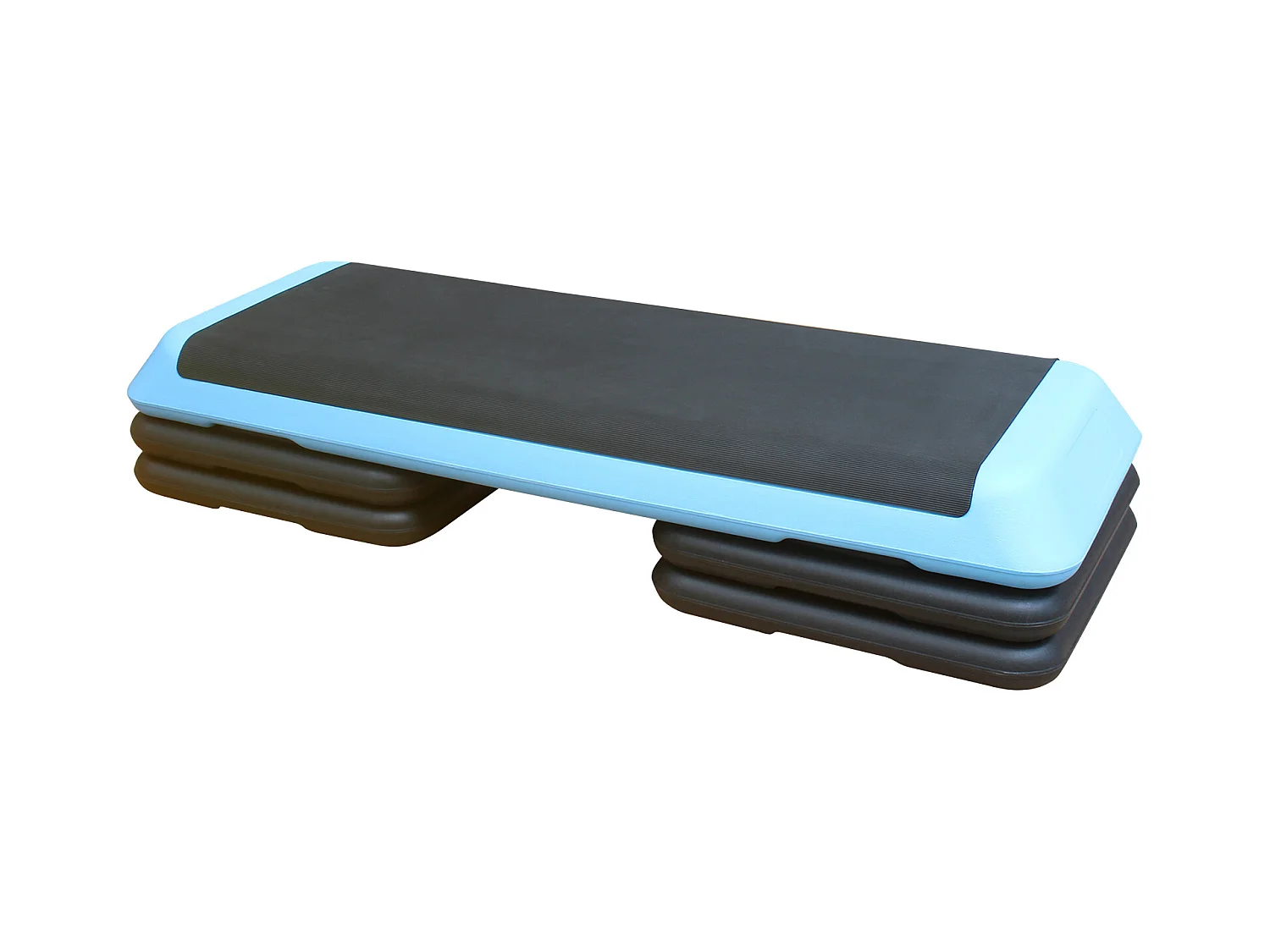 Piattaforma aerobica regolabile, superficie antiscivolo, plastica ABS, blu, con 4 alzate (109x41x11 cm)