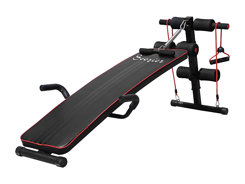 Banc d'entraînement abdominal réglable avec bandes de résistance, acier, noir (137.5x55.5x50-68cm)