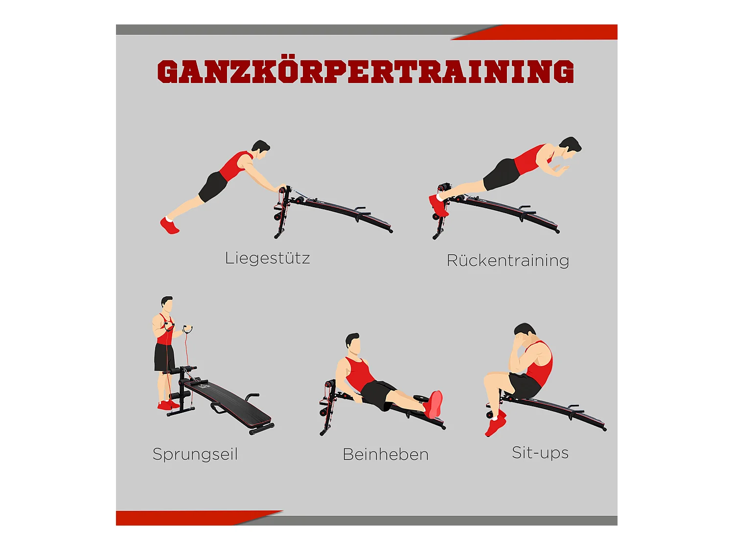 Banc d'entraînement abdominal réglable avec bandes de résistance, acier, noir (137.5x55.5x50-68cm)