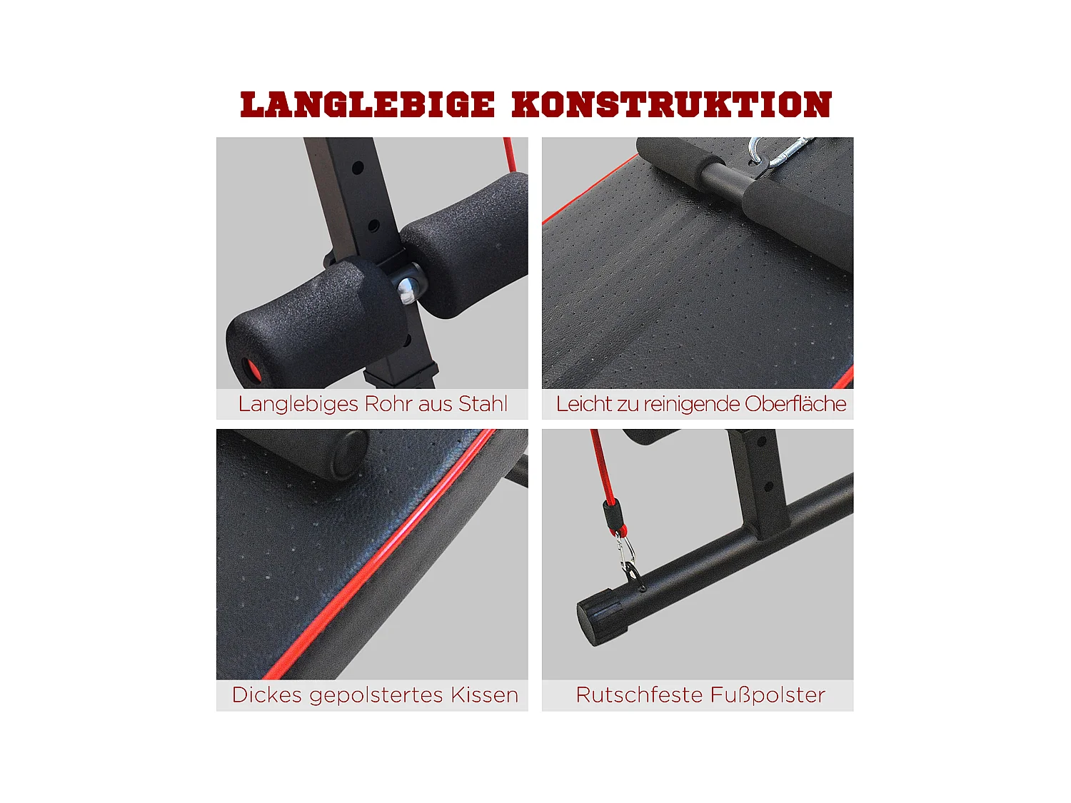 Banc d'entraînement abdominal réglable avec bandes de résistance, acier, noir (137.5x55.5x50-68cm)