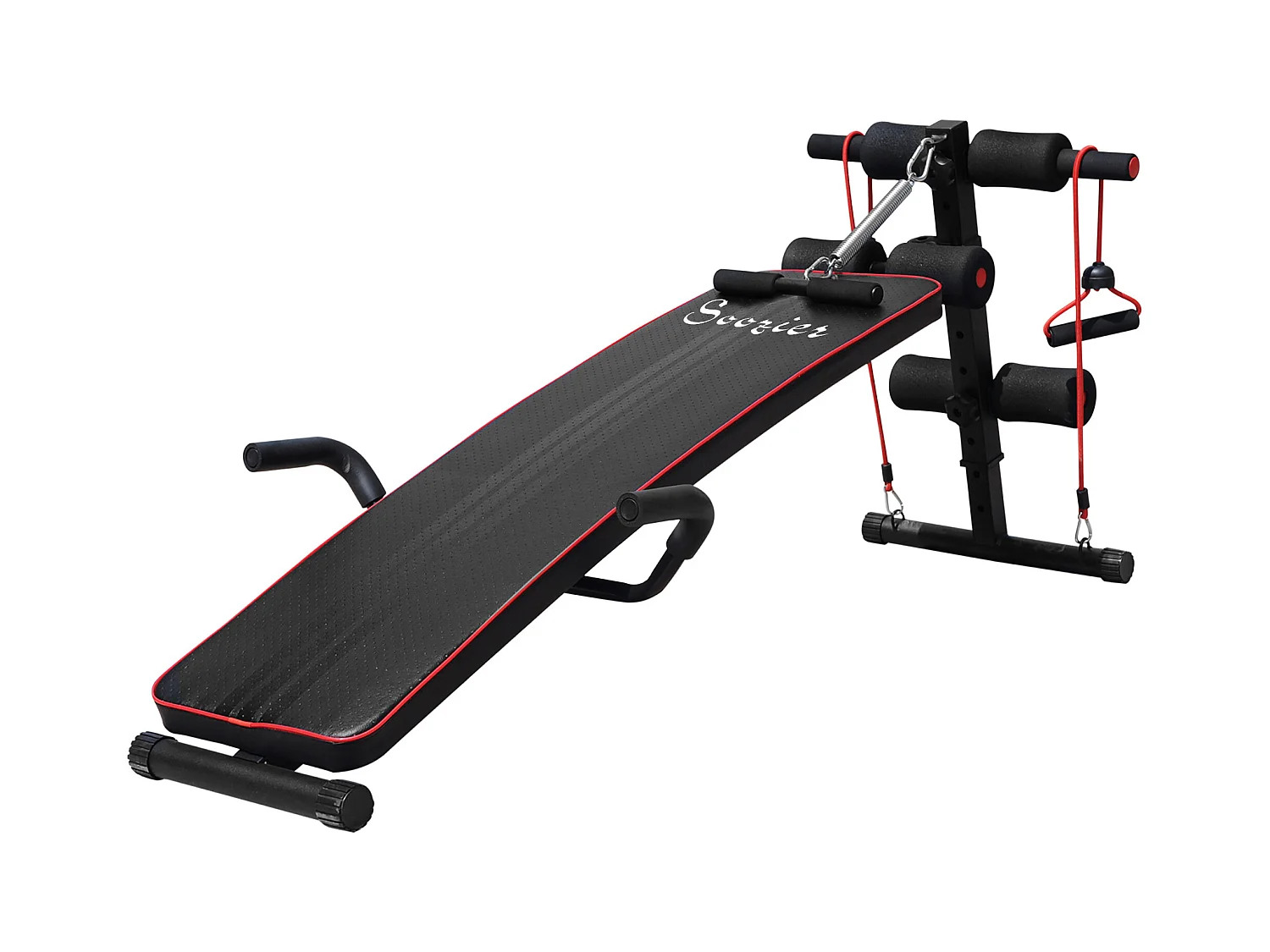 Banco de abdominales ajustable con bandas de resistencia, acero, negro (137,5 x 55,5 x 50-68 cm)