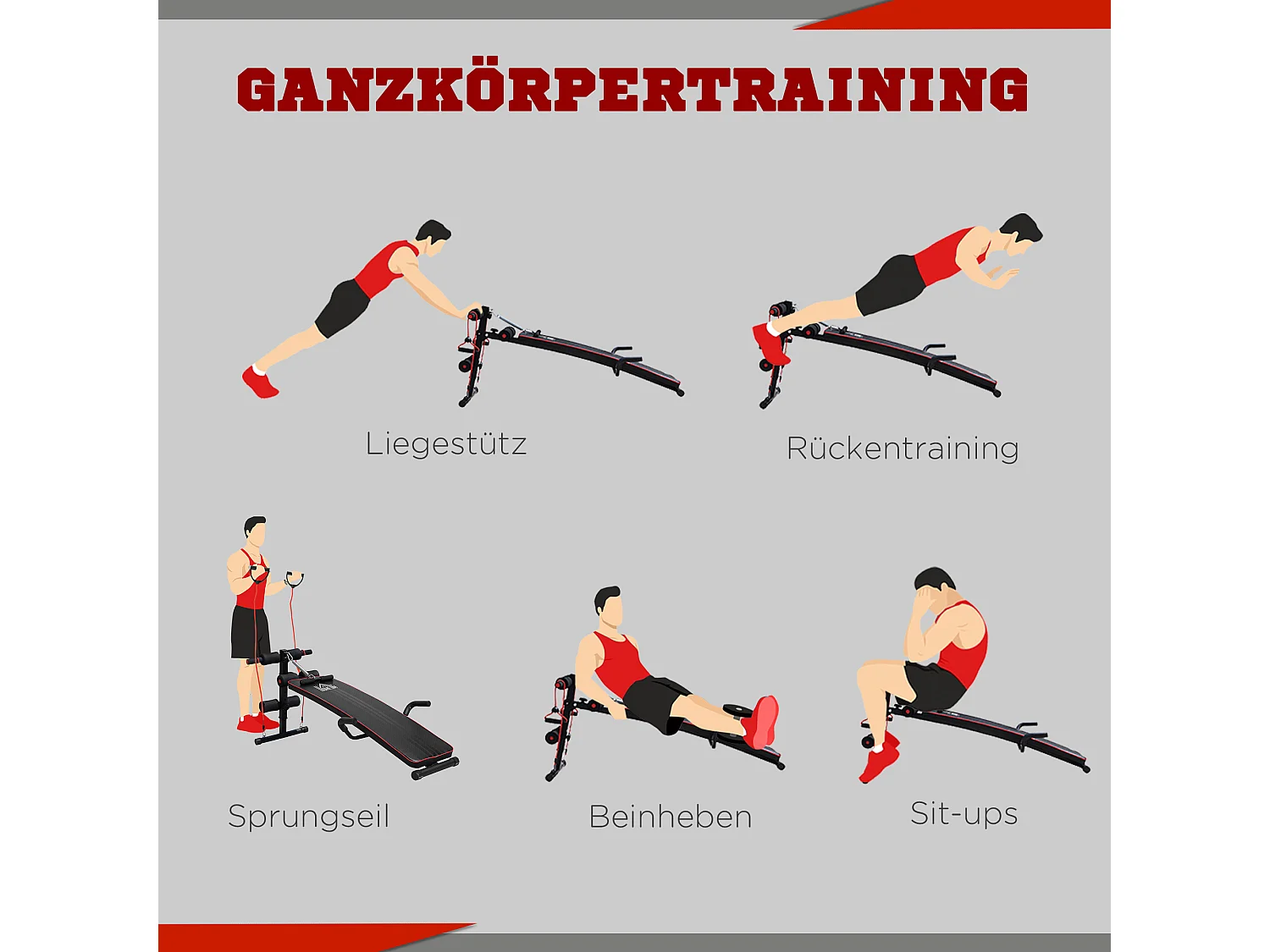 Banc d'entraînement abdominal réglable avec bandes de résistance, acier, noir (137.5x55.5x50-68cm)