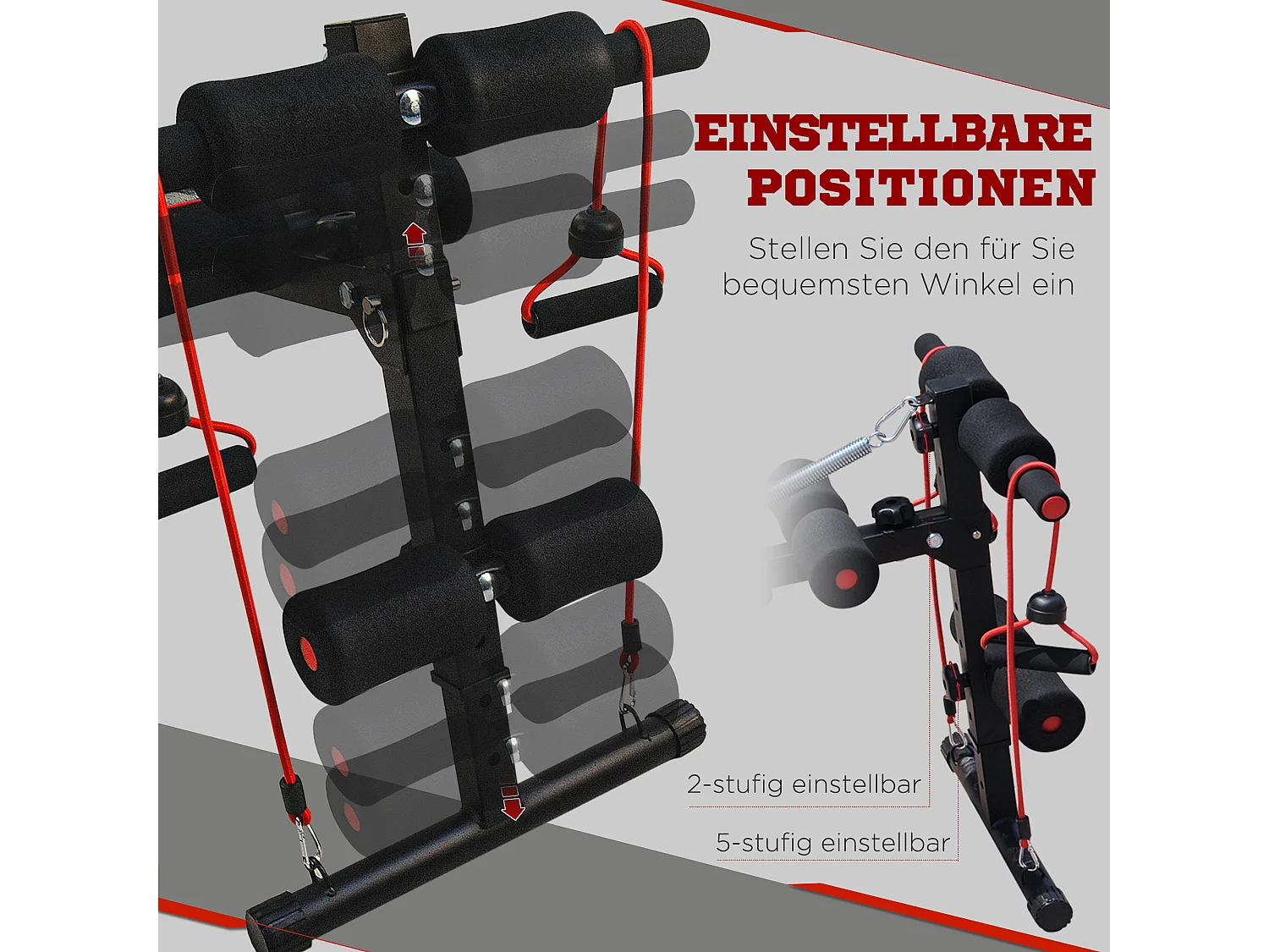 Banc d'entraînement abdominal réglable avec bandes de résistance, acier, noir (137.5x55.5x50-68cm)