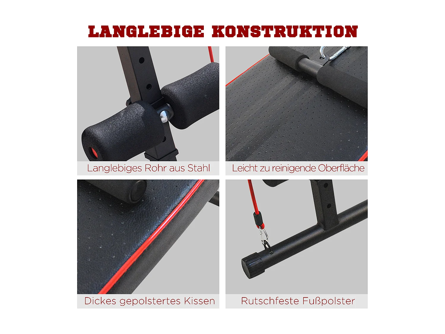 Banc d'entraînement abdominal réglable avec bandes de résistance, acier, noir (137.5x55.5x50-68cm)