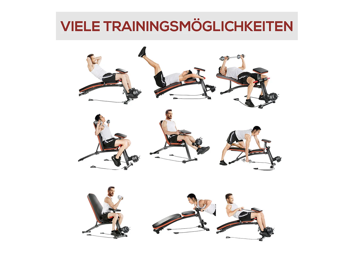 Banc de musculation multifonction avec booster à ressort, ABS, noir (54x160x106 cm)