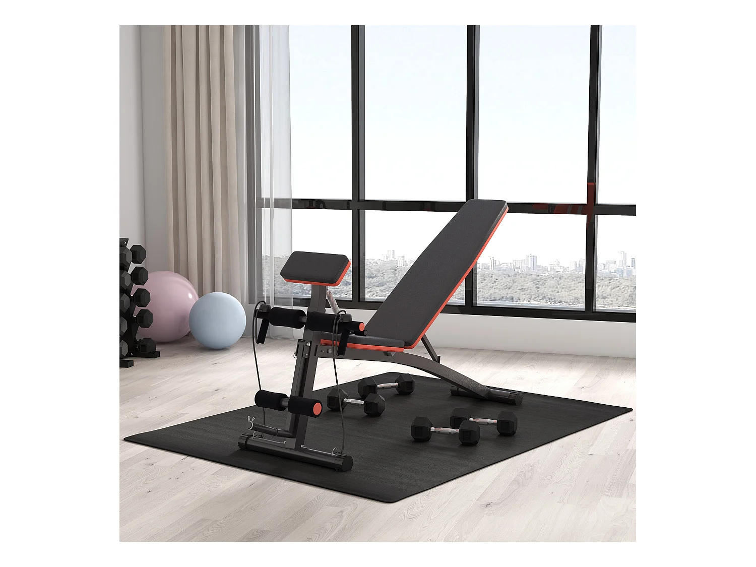 Banc de musculation multifonction avec booster à ressort, ABS, noir (54x160x106 cm)