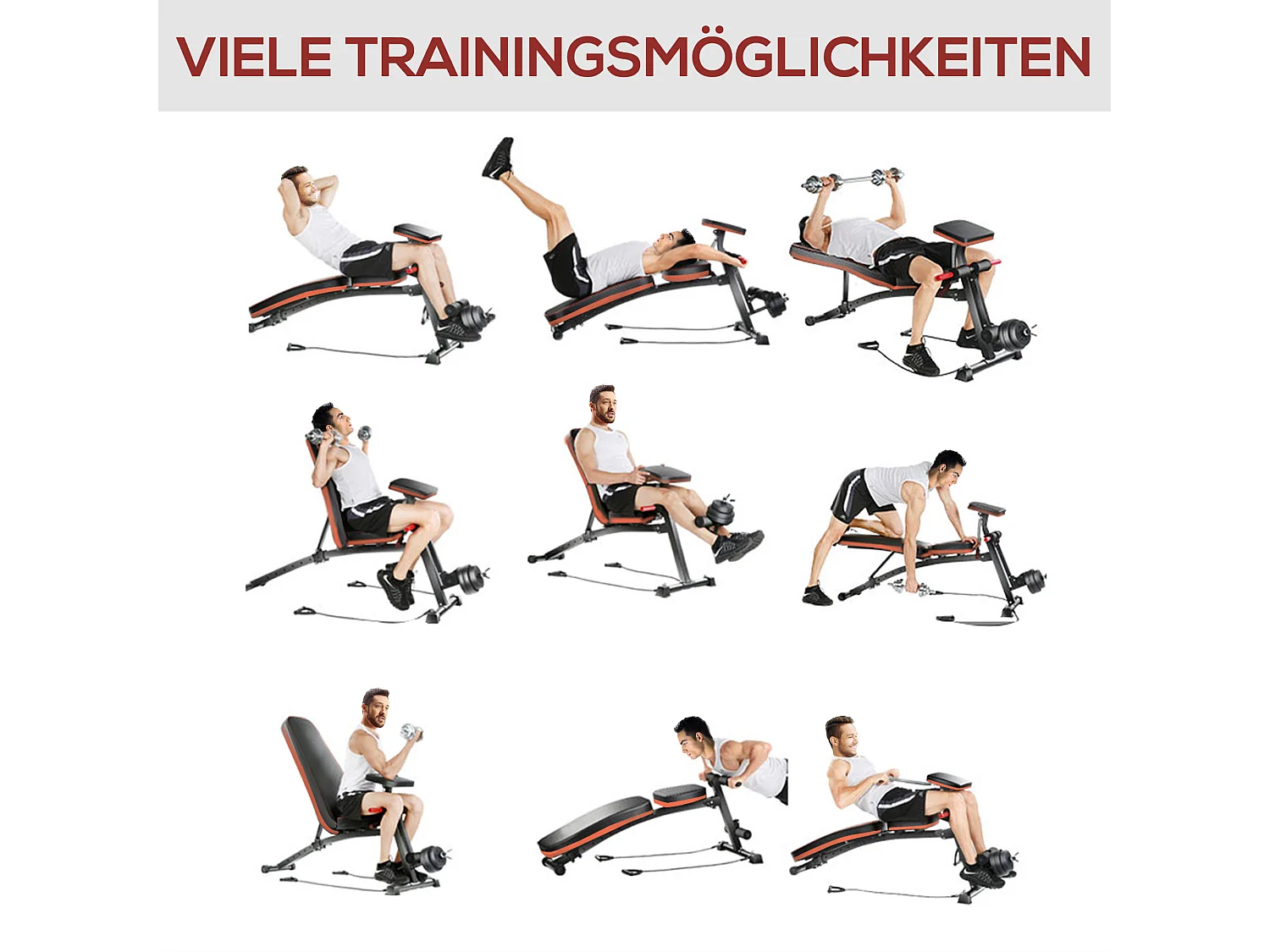 Banc de musculation multifonction avec booster à ressort, ABS, noir (54x160x106 cm)