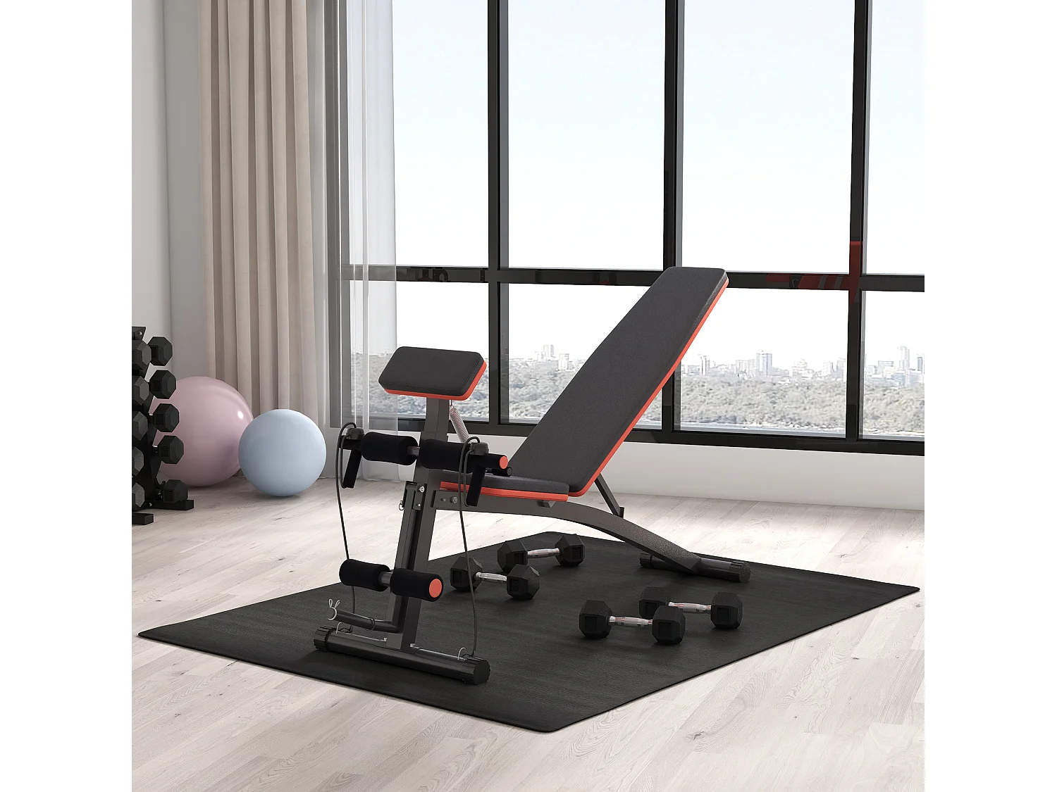 Banc de musculation multifonction avec booster à ressort, ABS, noir (54x160x106 cm)
