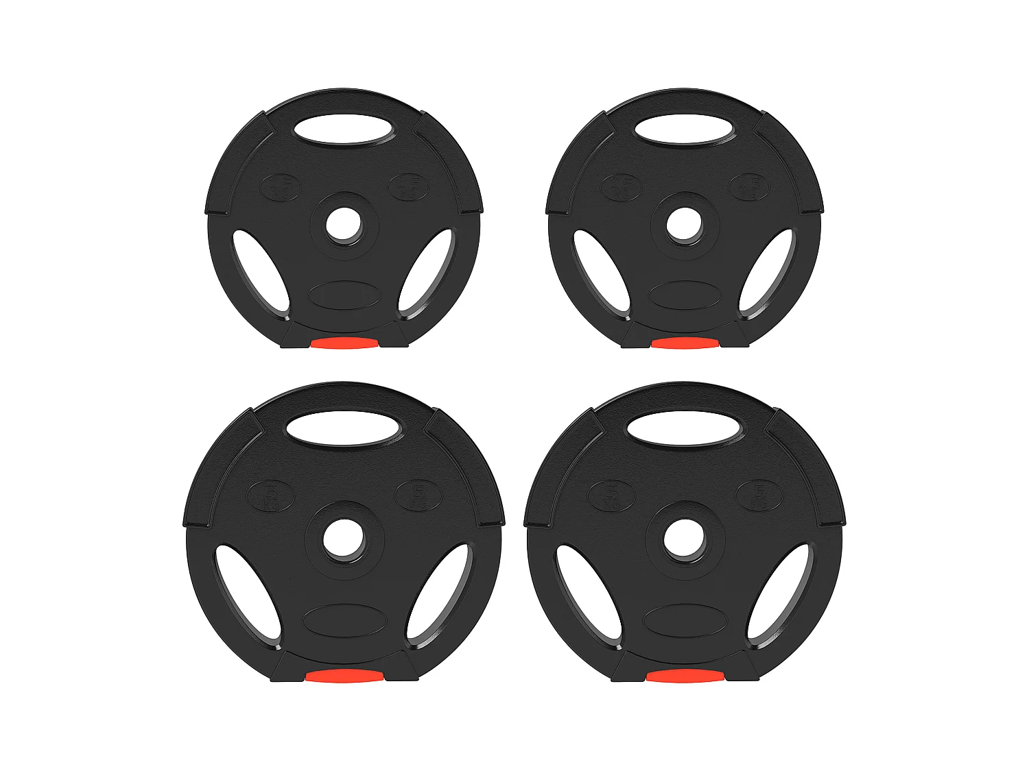 Juego de mancuernas, 2 x 2,5 kg y 2 x 5 kg, discos con abertura de 25/30 mm, plástico, negro (27x27x4,5 cm)