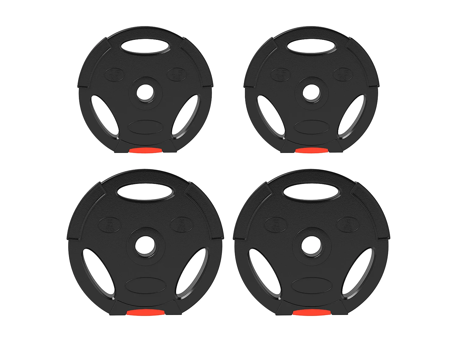 Set de poids pour haltères, 2 x 2,5 kg et 2 x 5 kg, disques avec ouverture de 25/30 mm, plastique, noir (27x27x4,5 cm)