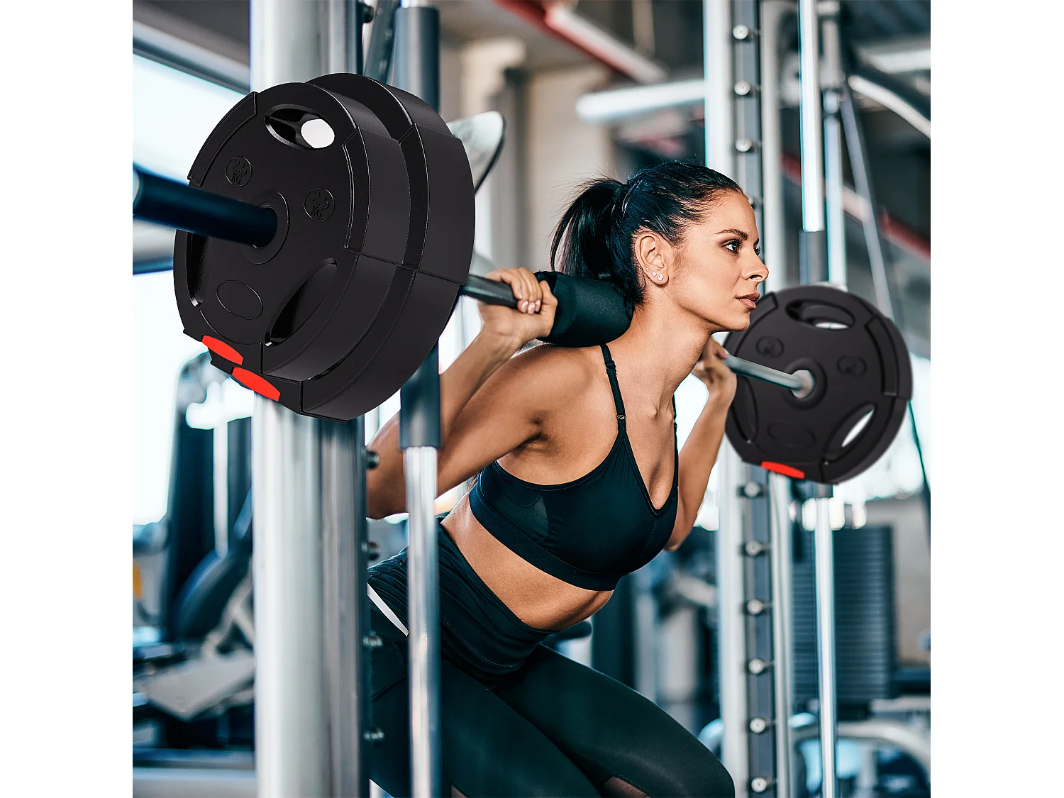 Set de poids pour haltères, 2 x 2,5 kg et 2 x 5 kg, disques avec ouverture de 25/30 mm, plastique, noir (27x27x4,5 cm)