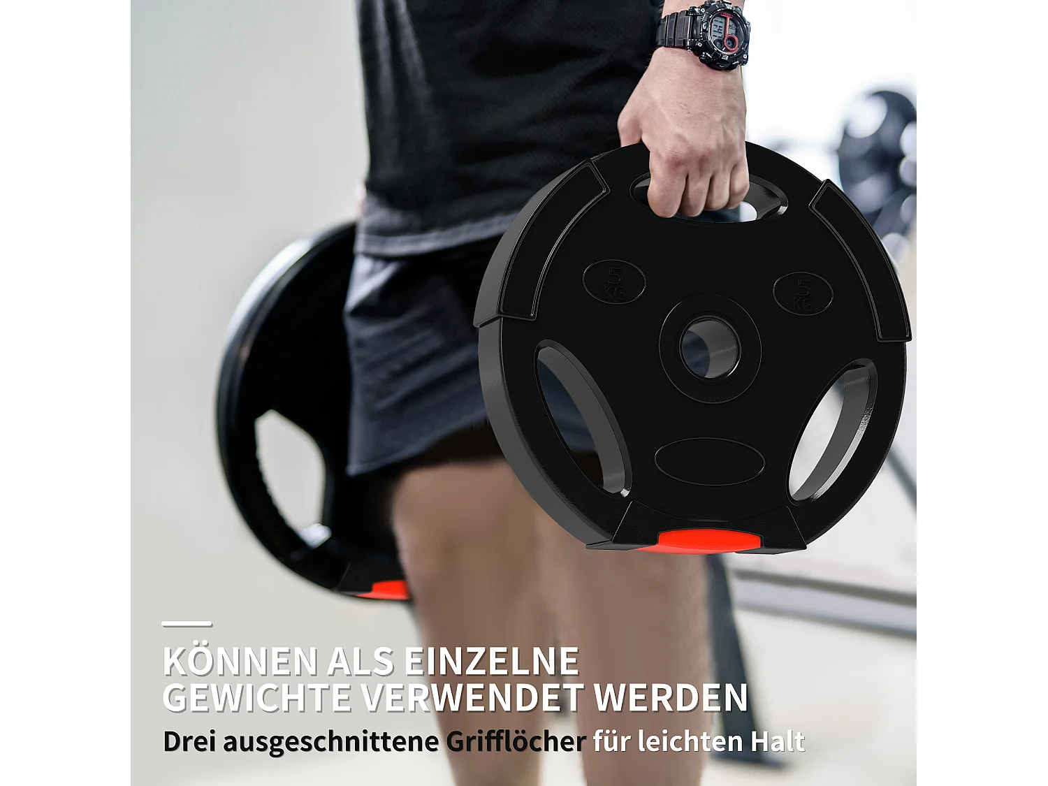 Set de poids pour haltères, 2 x 2,5 kg et 2 x 5 kg, disques avec ouverture de 25/30 mm, plastique, noir (27x27x4,5 cm)