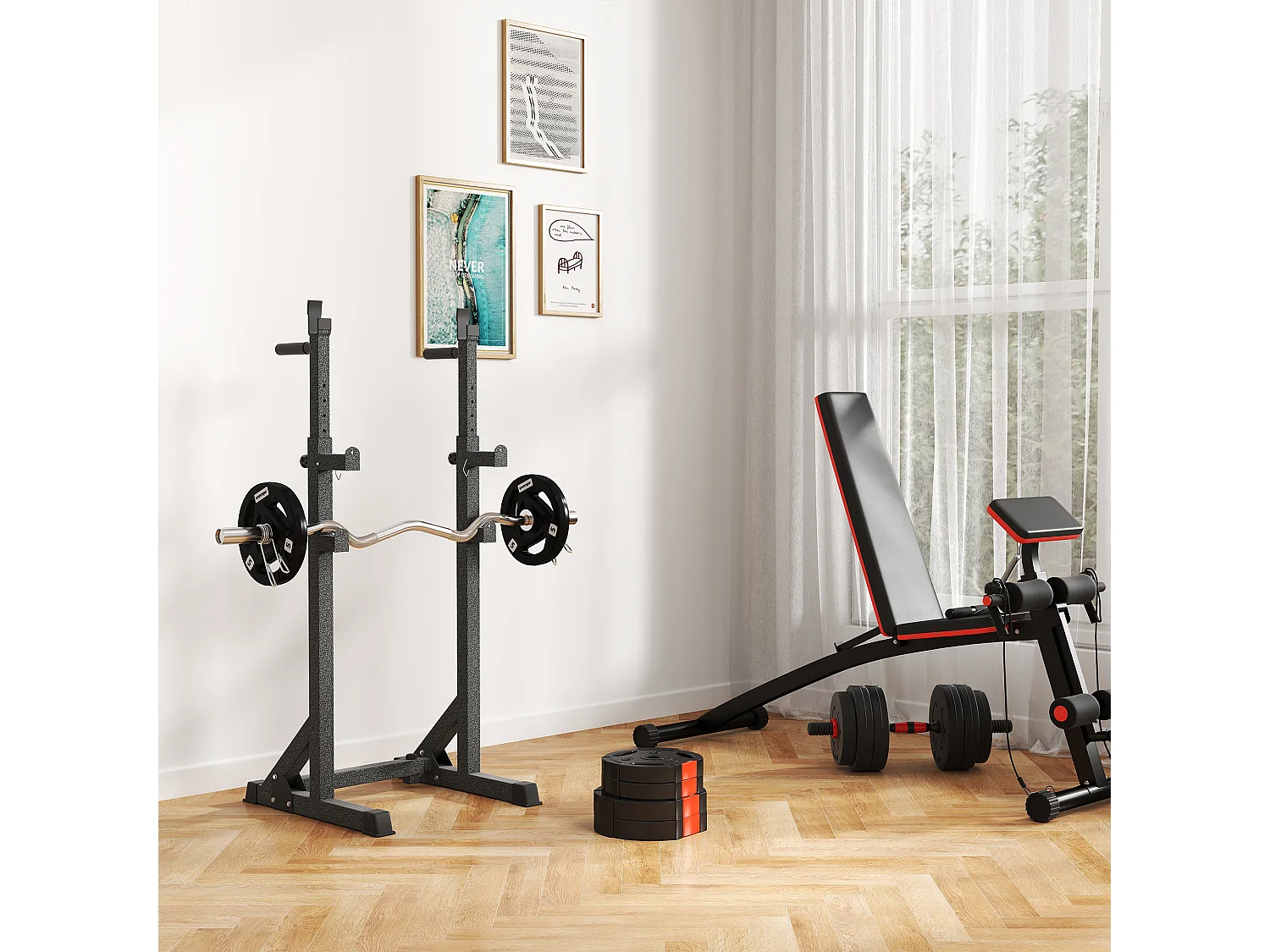 Set de poids pour haltères, 2 x 2,5 kg et 2 x 5 kg, disques avec ouverture de 25/30 mm, plastique, noir (27x27x4,5 cm)