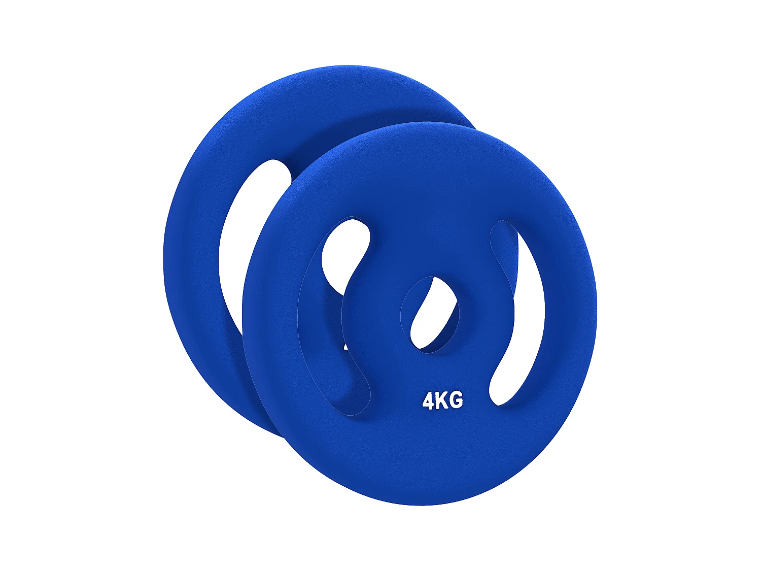 Set de 2 Hantelscheiben, 2 x 4 kg, pour barres de 2.5 cm, plastique, bleu (18x18x3 cm)