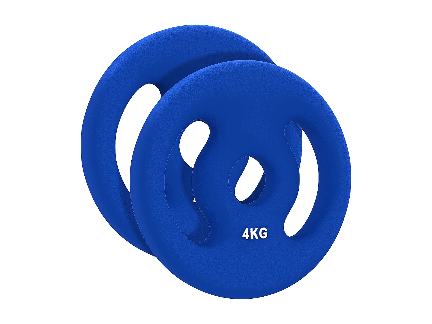 Set de 2 Hantelscheiben, 2 x 4 kg, pour barres de 2.5 cm, plastique, bleu (18x18x3 cm)