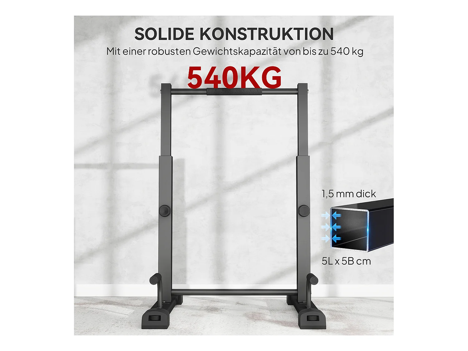 Station de dips réglable, en métal, jusqu'à 540 kg, pour entraînement à domicile, noir (65x63x93-117 cm)