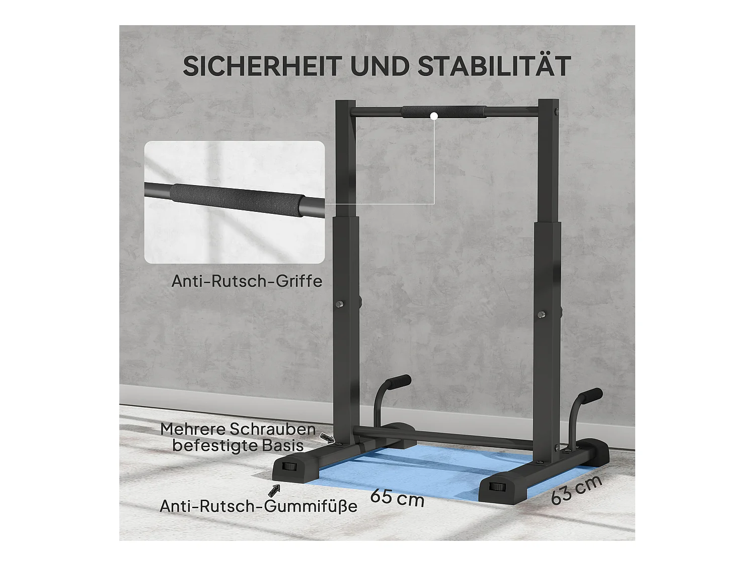 Station de dips réglable, en métal, jusqu'à 540 kg, pour entraînement à domicile, noir (65x63x93-117 cm)