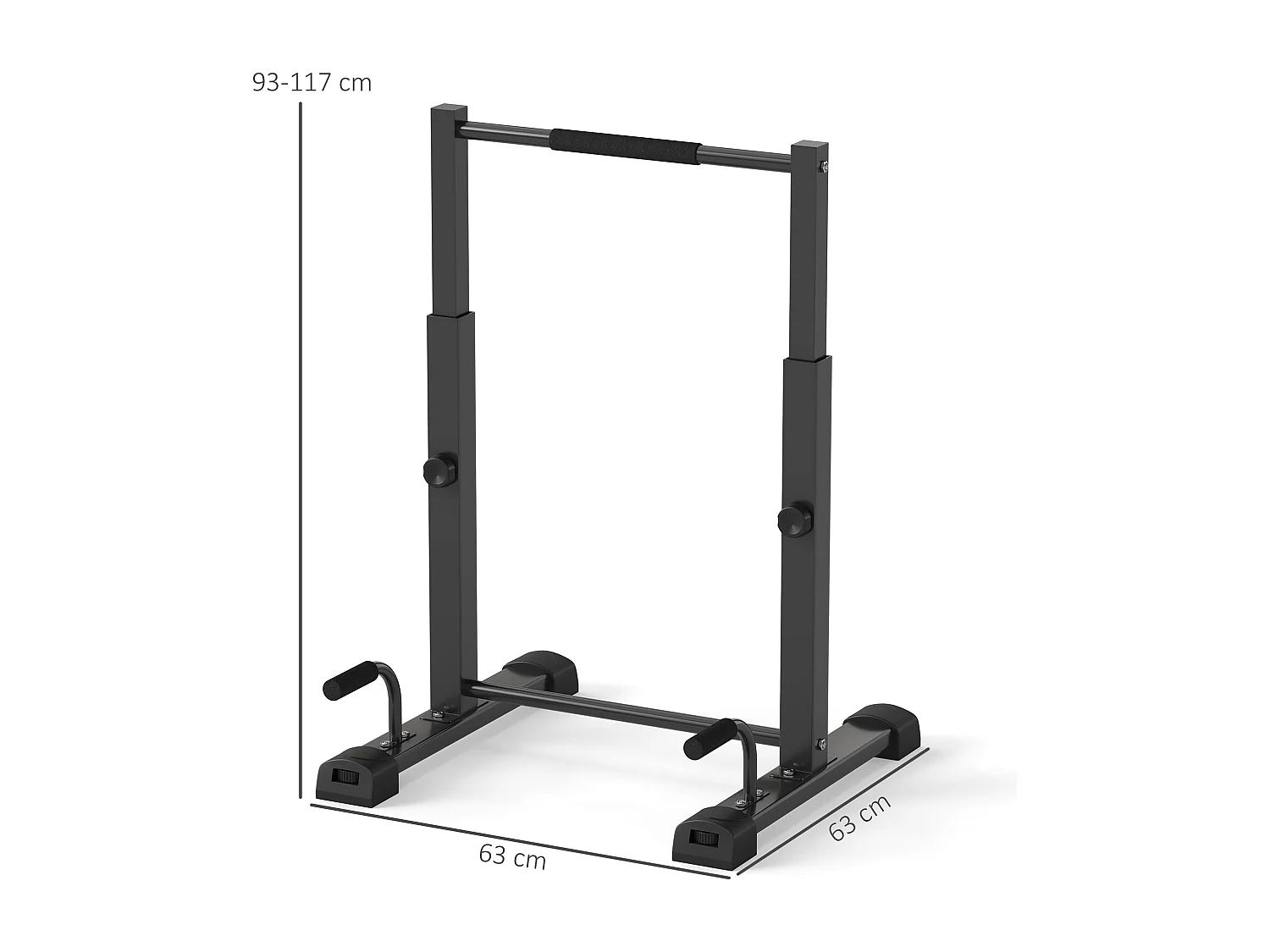 Station de dips réglable, en métal, jusqu'à 540 kg, pour entraînement à domicile, noir (65x63x93-117 cm)