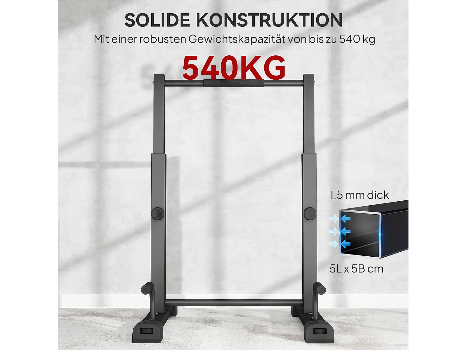 Station de dips réglable, en métal, jusqu'à 540 kg, pour entraînement à domicile, noir (65x63x93-117 cm)