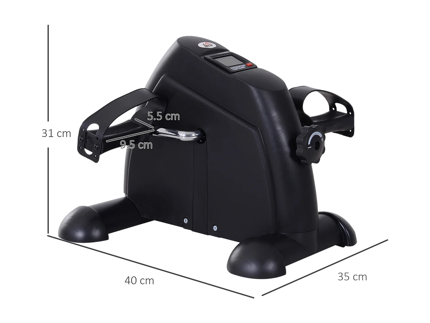 Vélo d'exercice mini compact avec écran LCD, fonte, noir (35x40x31cm)