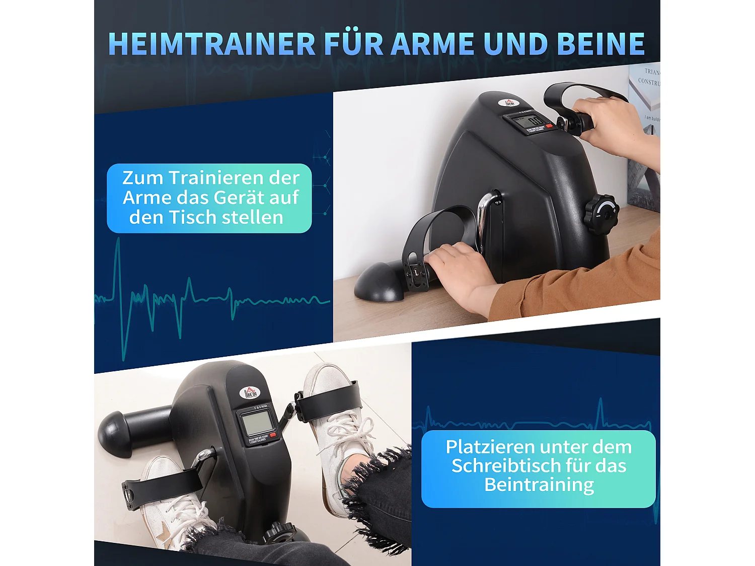 Vélo d'exercice mini compact avec écran LCD, fonte, noir (35x40x31cm)