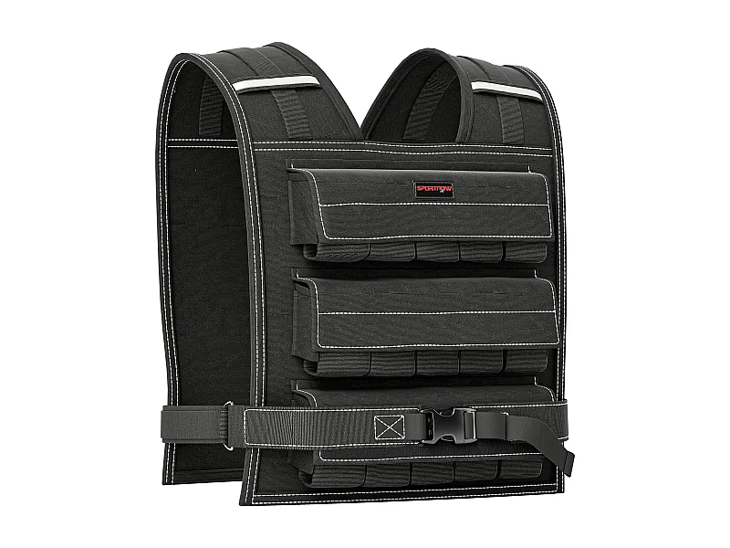 Gilet de poids ajustable 15 kg, avec bandes réfléchissantes, pour fitness, course et haltérophilie, polyester, noir (50x40x0.1 cm)