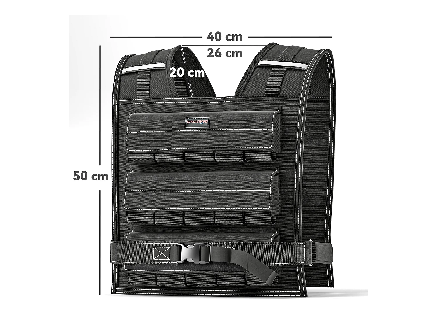 Gilet de poids ajustable 15 kg, avec bandes réfléchissantes, pour fitness, course et haltérophilie, polyester, noir (50x40x0.1 cm)