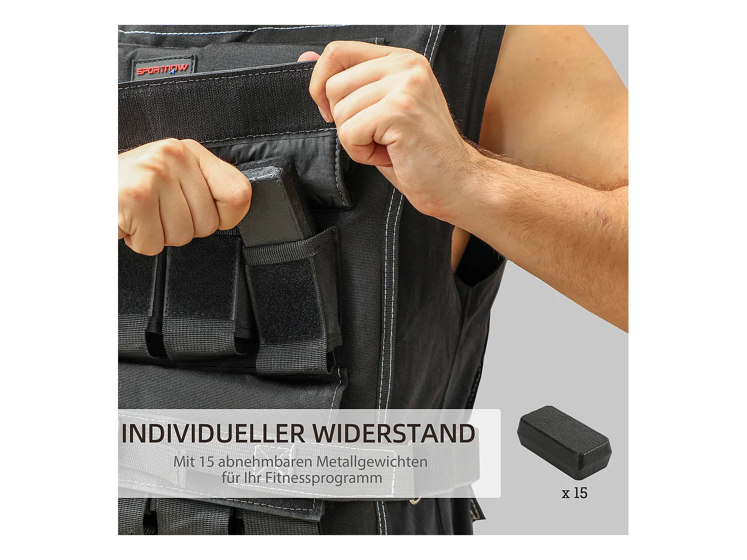 Gilet de poids ajustable 15 kg, avec bandes réfléchissantes, pour fitness, course et haltérophilie, polyester, noir (50x40x0.1 cm)