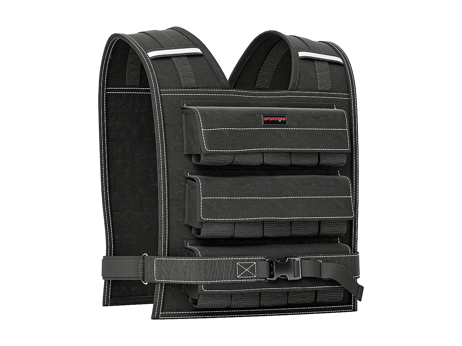 Gilet de poids ajustable 15 kg, avec bandes réfléchissantes, pour fitness, course et haltérophilie, polyester, noir (50x40x0.1 cm)