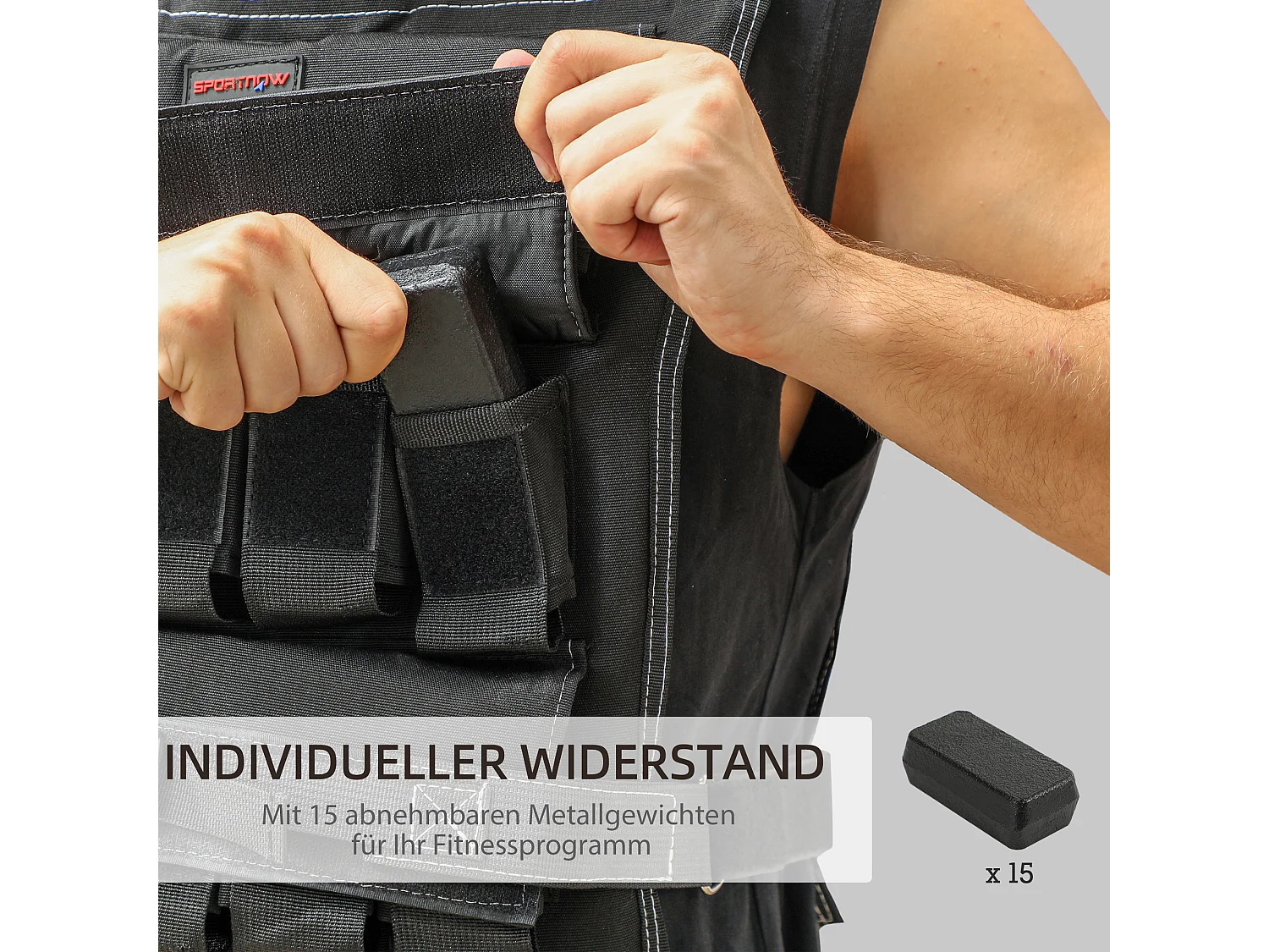 Gilet de poids ajustable 15 kg, avec bandes réfléchissantes, pour fitness, course et haltérophilie, polyester, noir (50x40x0.1 cm)