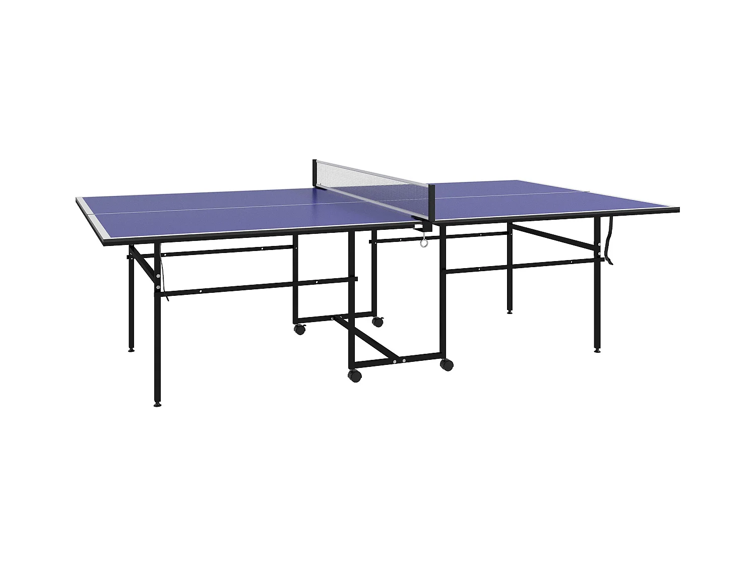 Table de ping-pong pliable en quart avec roulettes, MDF et acier, bleu, incl. 2 raquettes et 3 balles (274x152.5x75.5 cm)