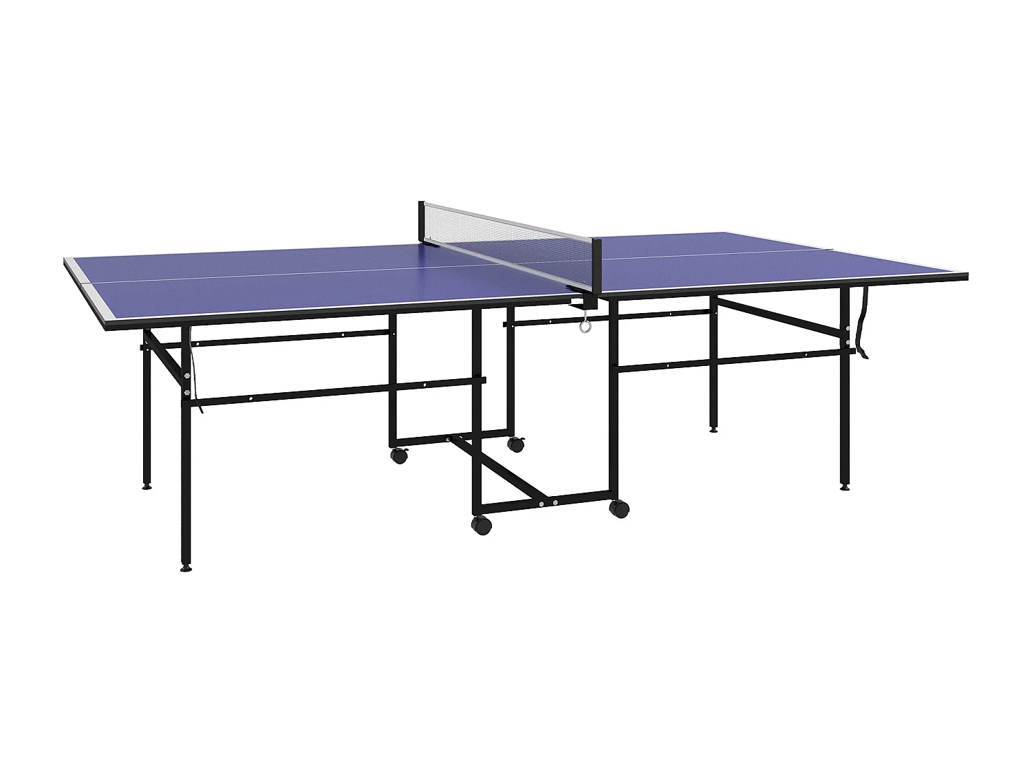 Table de ping-pong pliable en quart avec roulettes, MDF et acier, bleu, incl. 2 raquettes et 3 balles (274x152.5x75.5 cm)