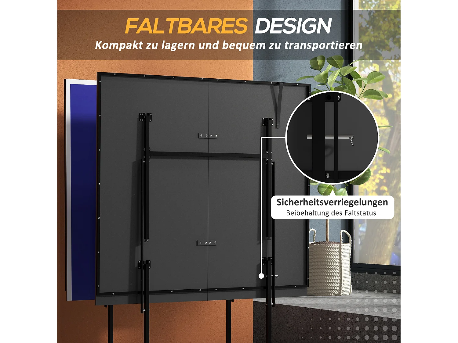 Table de ping-pong pliable en quart avec roulettes, MDF et acier, bleu, incl. 2 raquettes et 3 balles (274x152.5x75.5 cm)