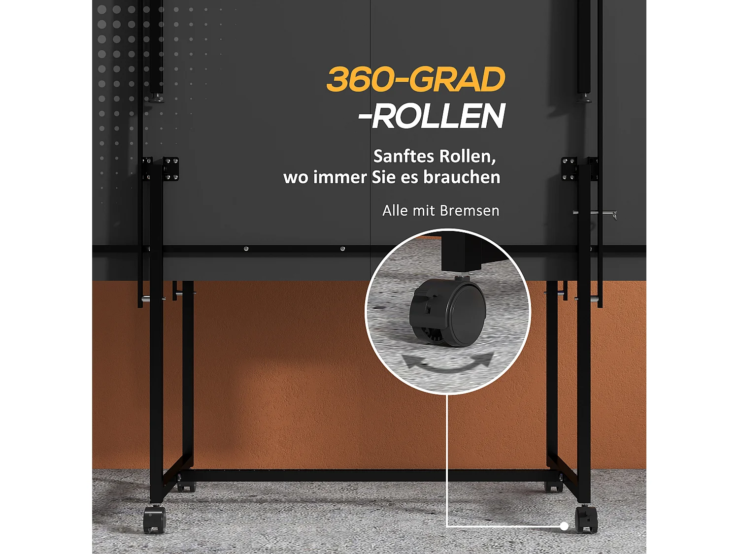 Table de ping-pong pliable en quart avec roulettes, MDF et acier, bleu, incl. 2 raquettes et 3 balles (274x152.5x75.5 cm)