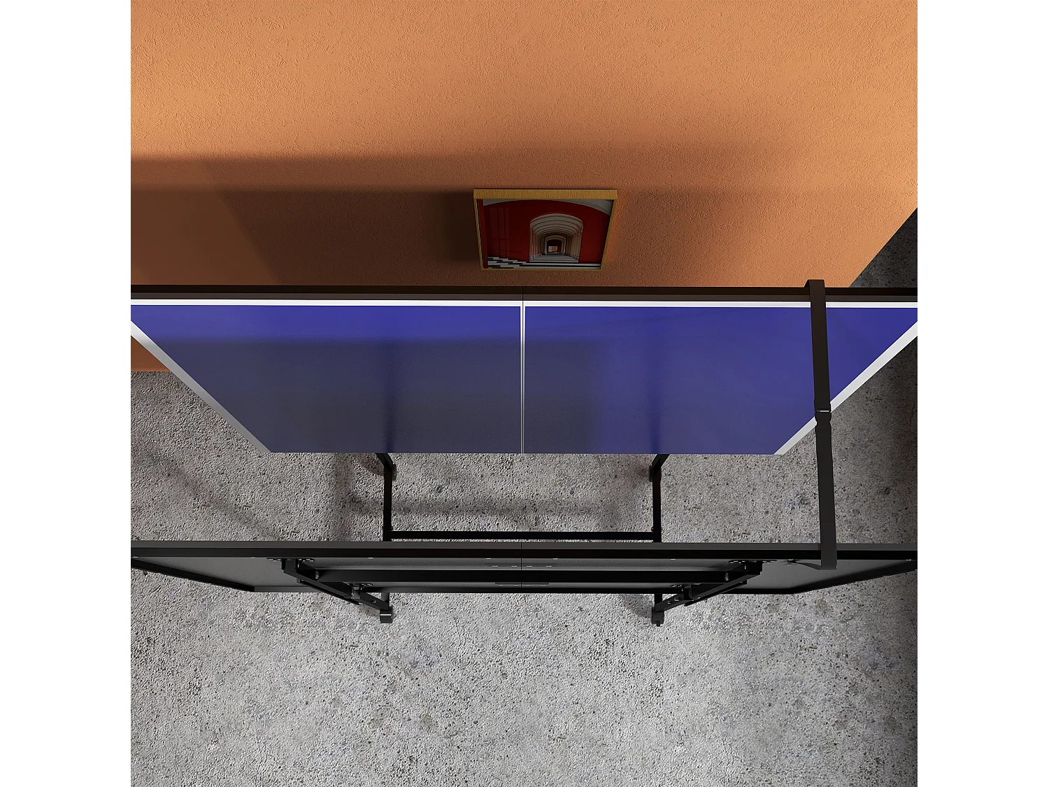 Table de ping-pong pliable en quart avec roulettes, MDF et acier, bleu, incl. 2 raquettes et 3 balles (274x152.5x75.5 cm)