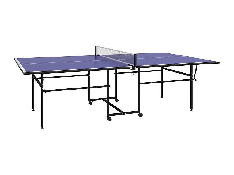 Kwart-opvouwbare tafeltennistafel met wielen, MDF en staal, blauw, incl. 2 batjes en 3 ballen (274x152,5x75,5 cm)