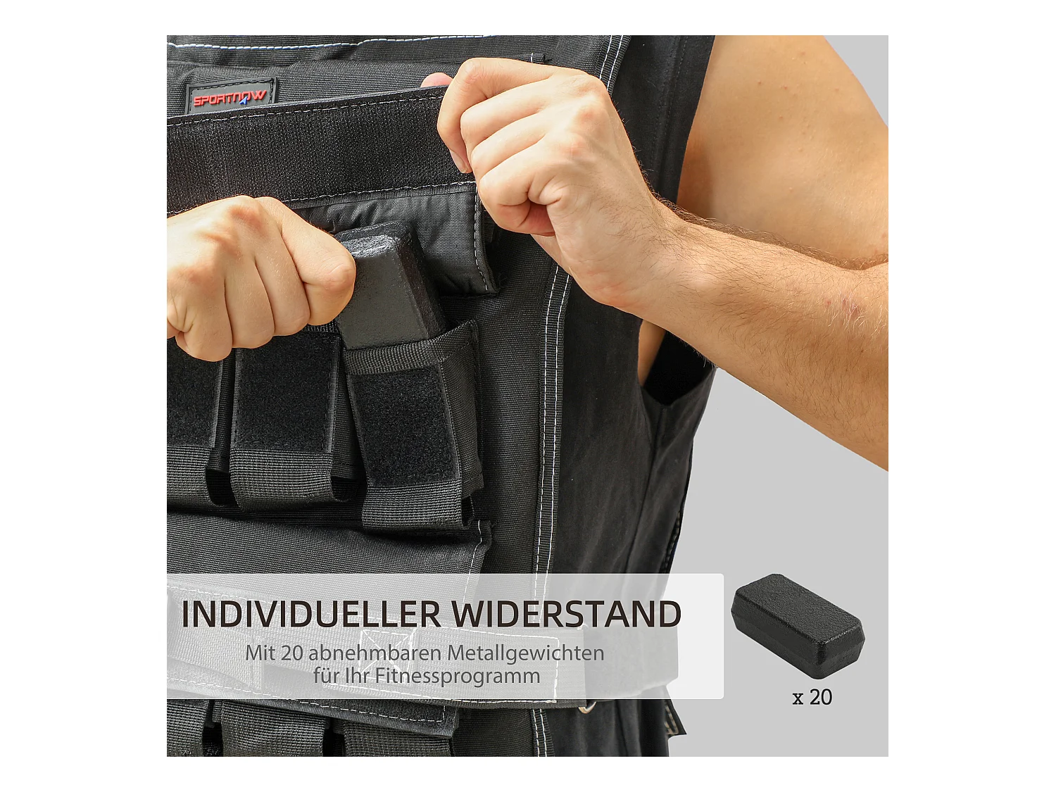 Gilet de Poids Réglable 20 kg, avec bandes réfléchissantes, pour musculation, course et fitness, tissu Oxford, noir (50x40x0.1 cm)