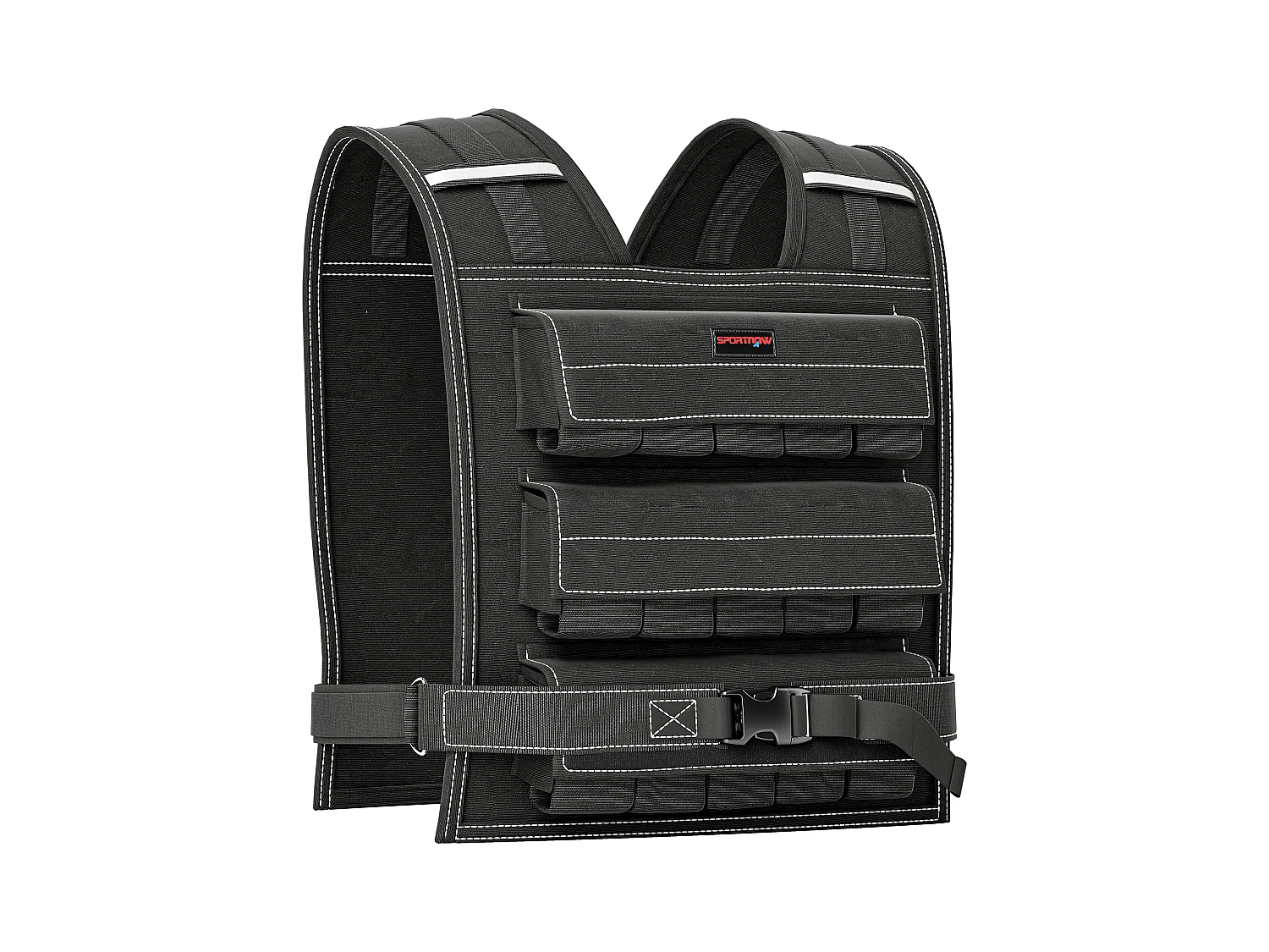 Chaleco de peso ajustable de 20 kg con bandas reflectantes para culturismo, running y fitness. Tejido Oxford, color negro (50 x 40 x 0,1 cm).