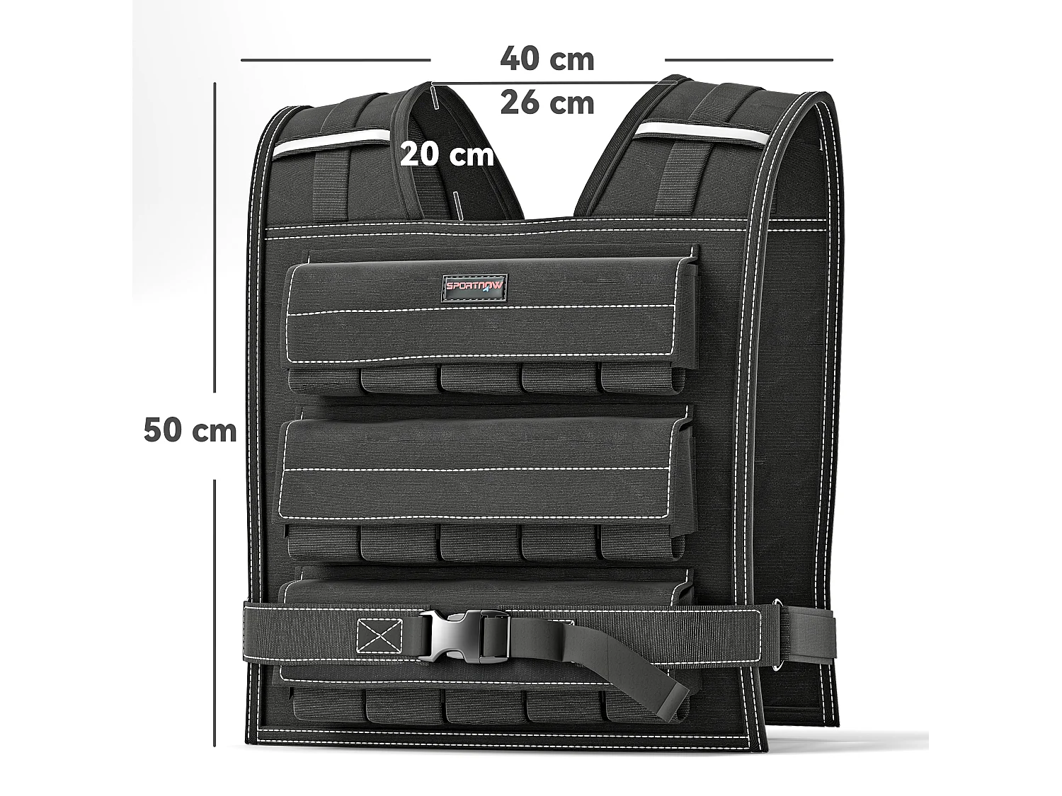 Gilet de Poids Réglable 20 kg, avec bandes réfléchissantes, pour musculation, course et fitness, tissu Oxford, noir (50x40x0.1 cm)