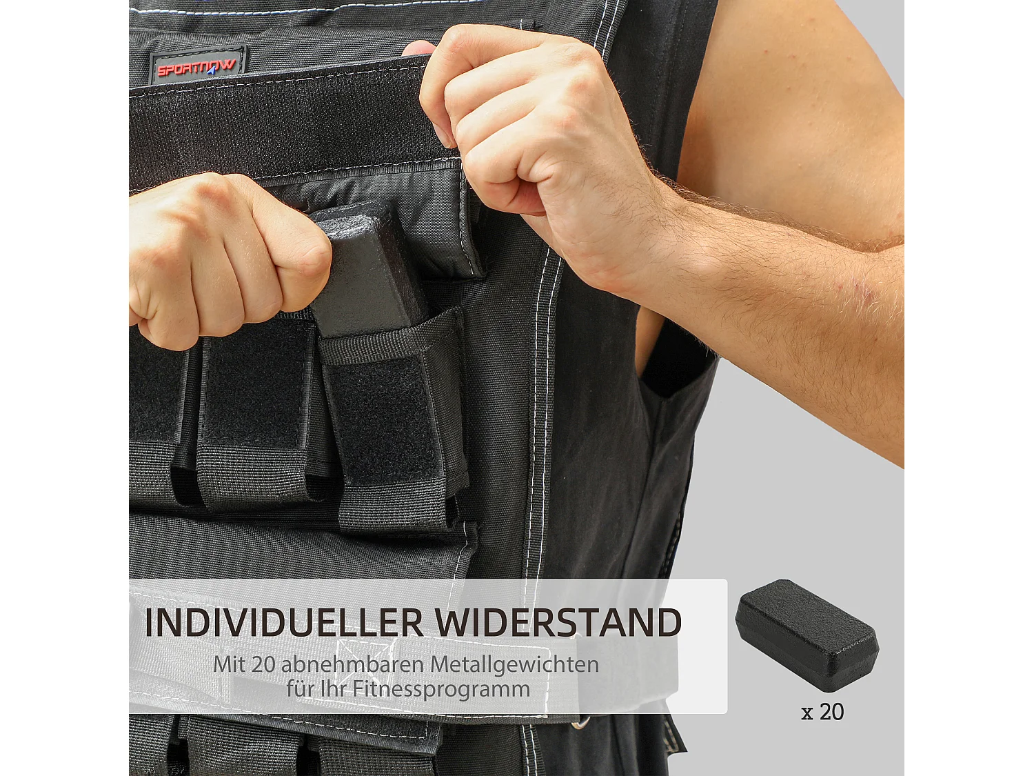 Gilet de Poids Réglable 20 kg, avec bandes réfléchissantes, pour musculation, course et fitness, tissu Oxford, noir (50x40x0.1 cm)