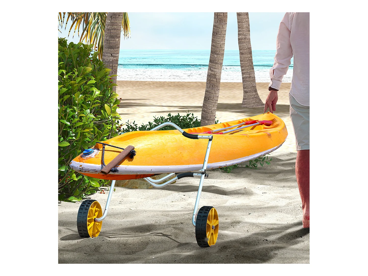 Chariot réglable pour kayak, canoë et paddleboard, aluminium, jaune (82x25.4x77.5cm)