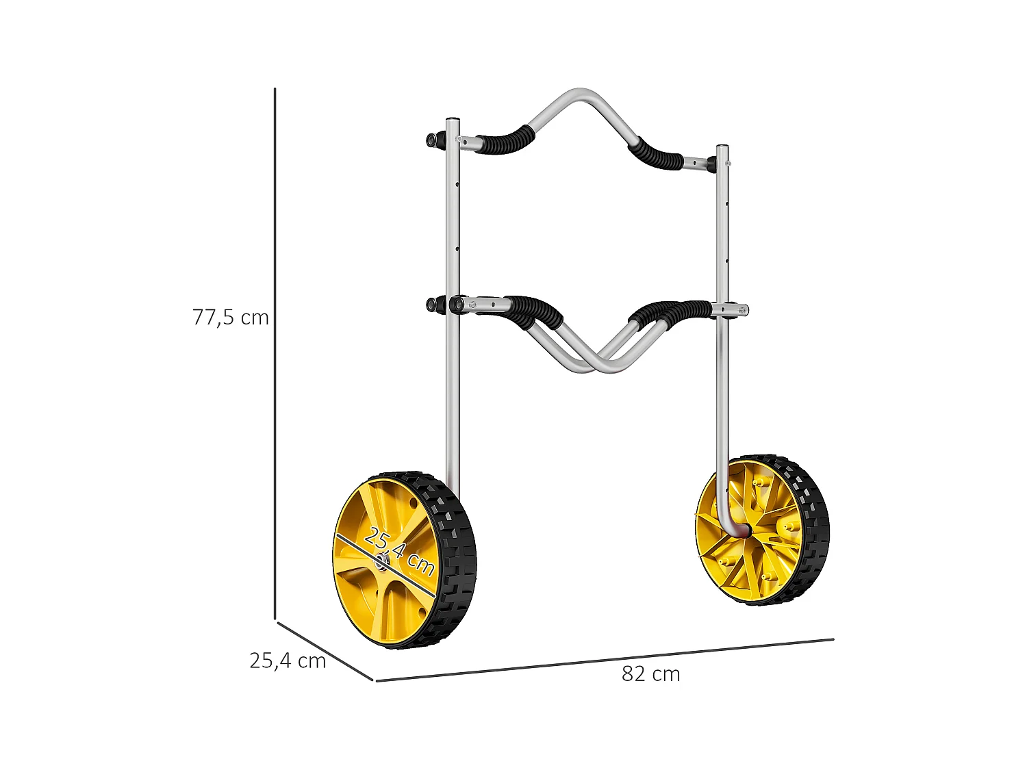 Chariot réglable pour kayak, canoë et paddleboard, aluminium, jaune (82x25.4x77.5cm)