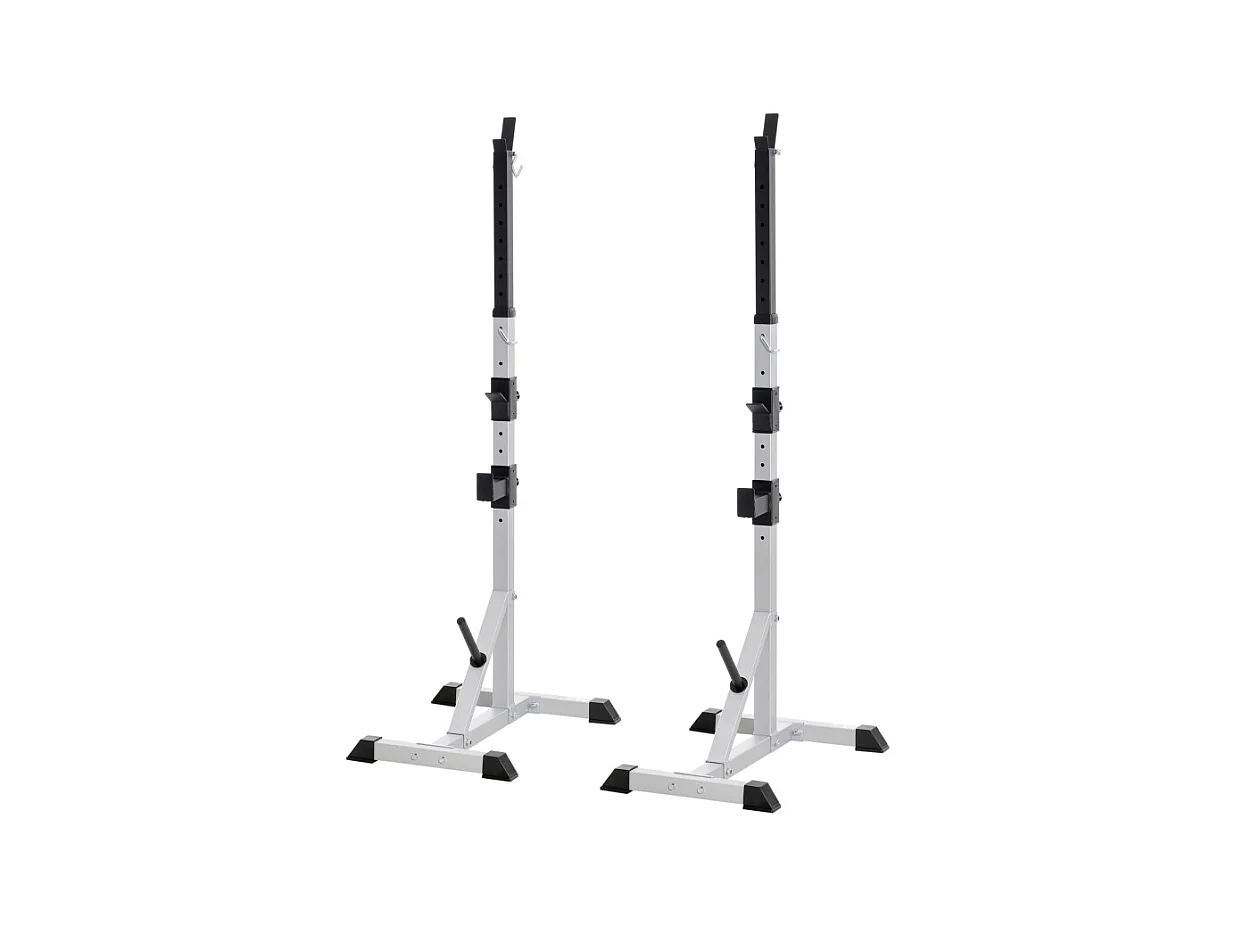 Support pour haltères réglable en hauteur, 3 niveaux, acier, argenté (75.5x58.5x176 cm)