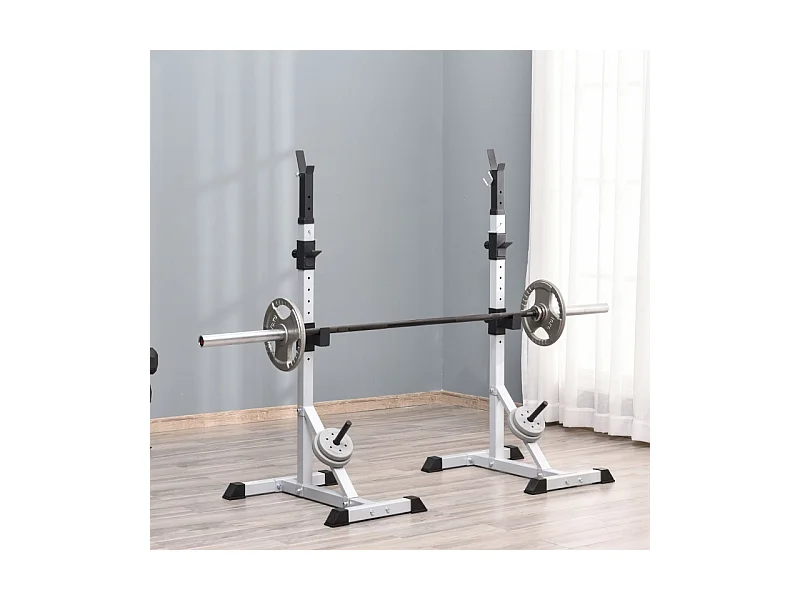 Support pour haltères réglable en hauteur, 3 niveaux, acier, argenté (75.5x58.5x176 cm)