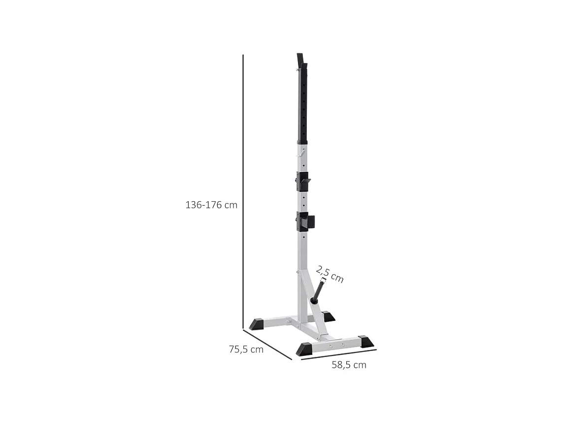 Support pour haltères réglable en hauteur, 3 niveaux, acier, argenté (75.5x58.5x176 cm)