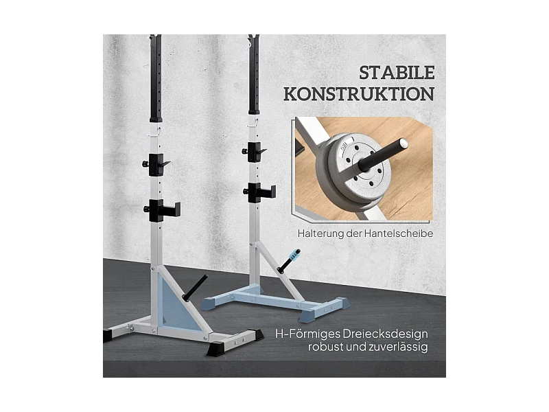 Support pour haltères réglable en hauteur, 3 niveaux, acier, argenté (75.5x58.5x176 cm)