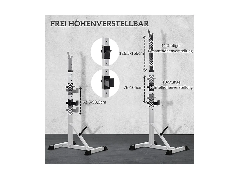 Support pour haltères réglable en hauteur, 3 niveaux, acier, argenté (75.5x58.5x176 cm)