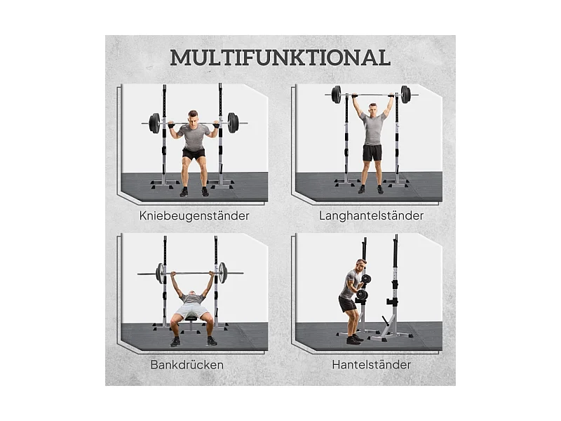Support pour haltères réglable en hauteur, 3 niveaux, acier, argenté (75.5x58.5x176 cm)