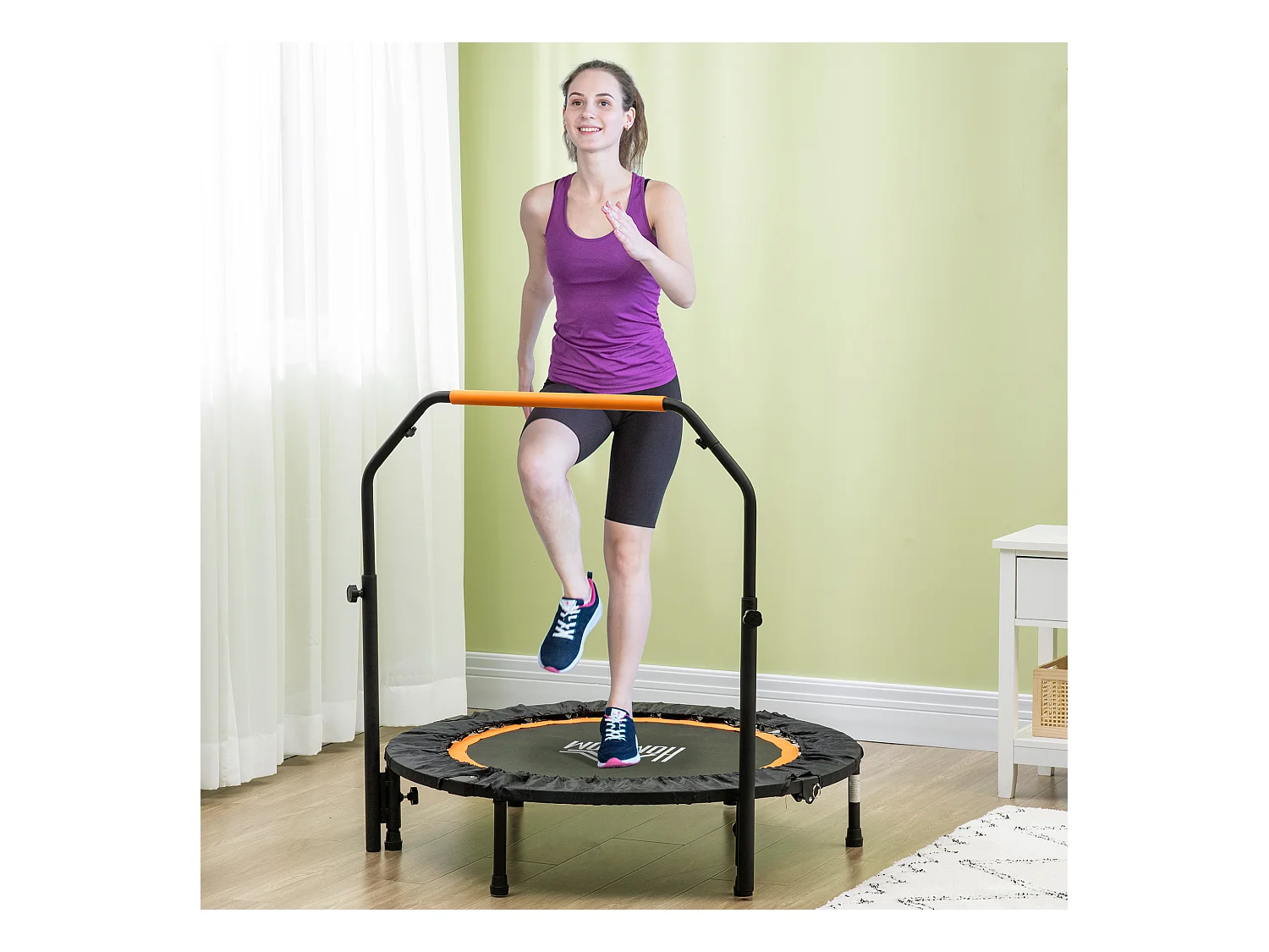 Trampoline de fitness pliable avec poignée réglable, acier, noir (102x102x123 cm)